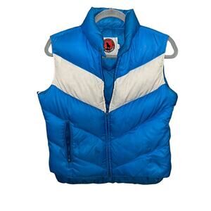Vintage 70s Down Puffer Vest Gorpcore Mountain Goat White Stage Blue-Medium